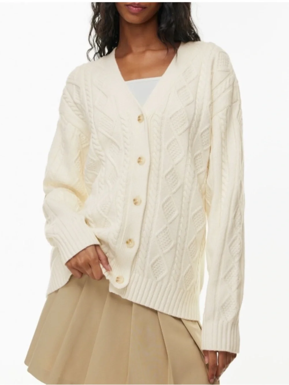 Aritzia Sunday Best Whisper White Lamora Cardigan Cable Knit Oversized Size XS - Picture 15 of 15